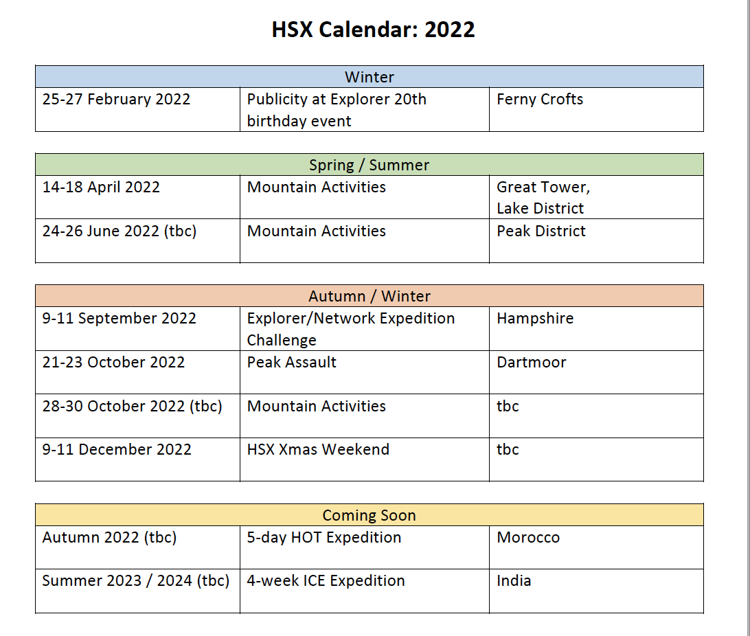 HSX Calendar: 2022